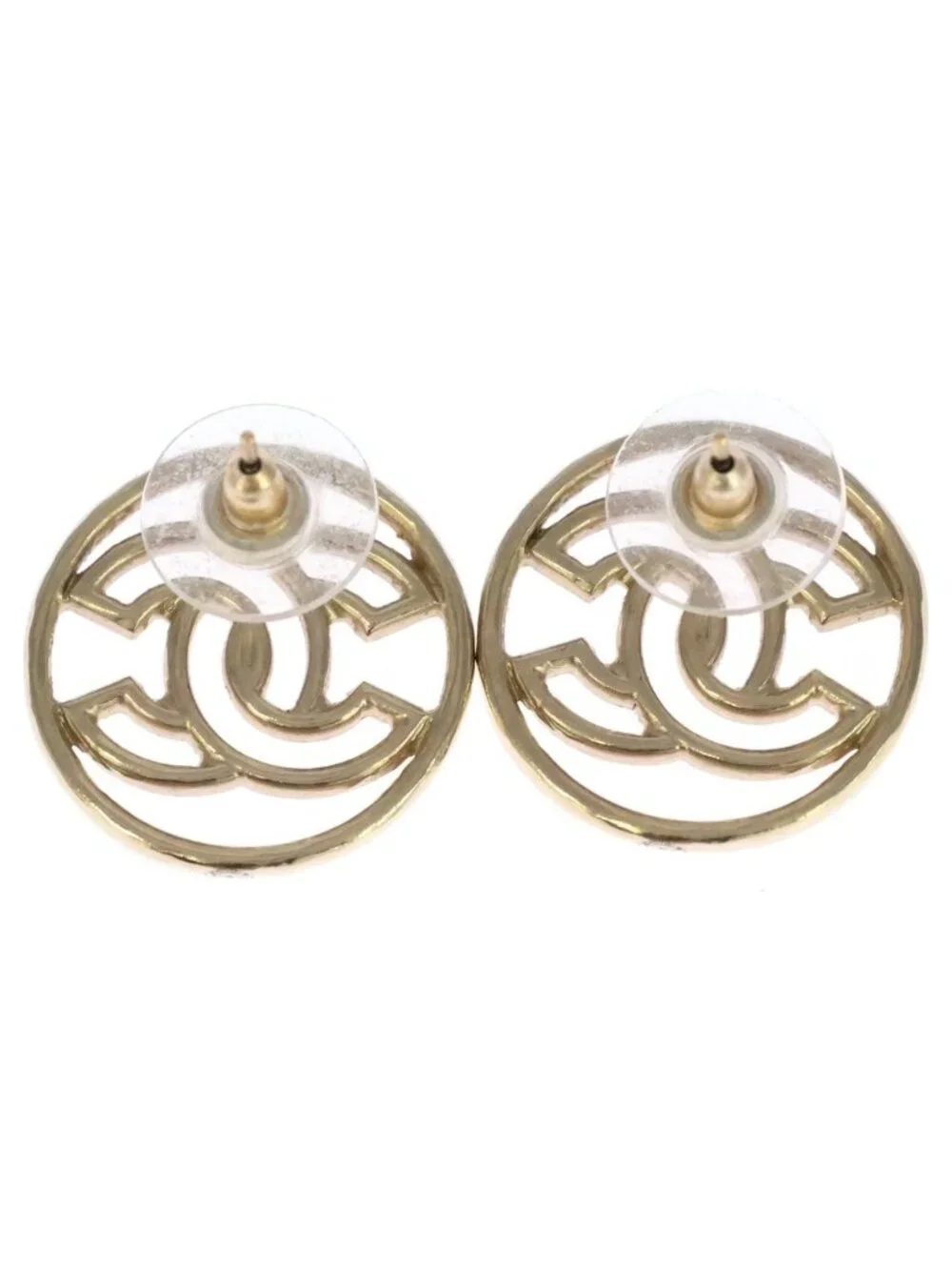 Chanel CC Logo Round Earrings Gold